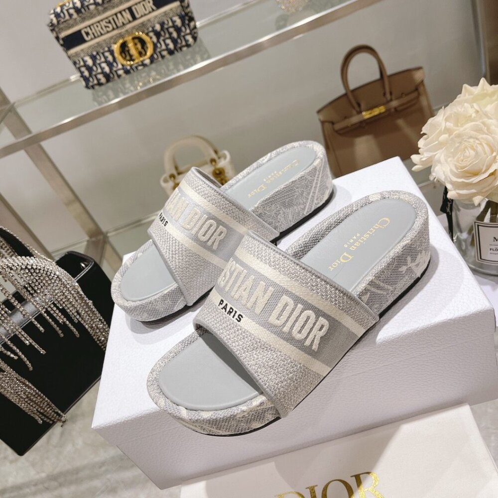 Christian Dior Oblique Denim D-Way Platform Sandal in Gray
